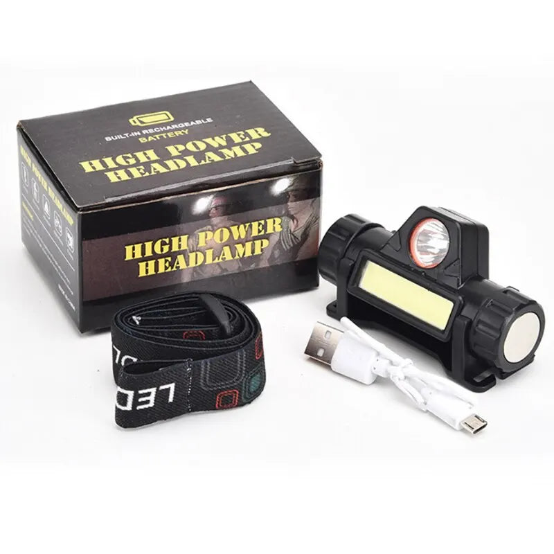 **Wiederaufladbare COB-LED-USB-Stirnlampe Starke magnetische leistungsstarke Scheinwerfer Superhelle wasserdichte Stirnlampe für Outdoor-Angeln