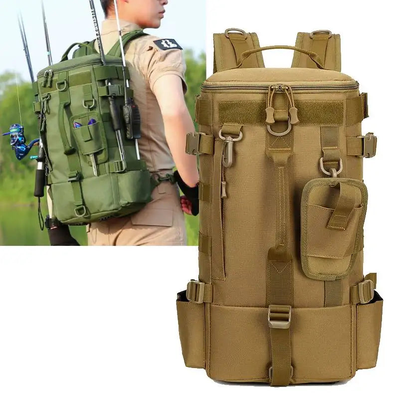 Taktischer Angelrucksack, Gerätetasche mit Rutenhaltern, Angelausrüstung, Molle, Camping, Wandern, Multifunktionale Outdoor-Tasche